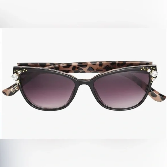 Betsey Johnson Brown Women’s Crystal Queen Cat Eye Sunglasses - Picture 4 of 11